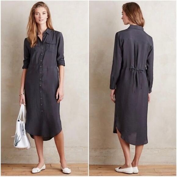 Maeve Dresses & Skirts - Anthropologie Maeve Dress Utility Midi Shirtdress Gray Womens Size 2